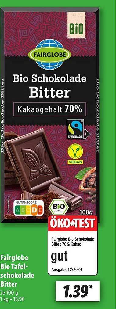 Ökotest-Sieger: Lidl Fairglobe Bio Schokolade Bitter