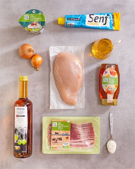 Übersicht der Zutaten für Honig-Senf-Hähnchen