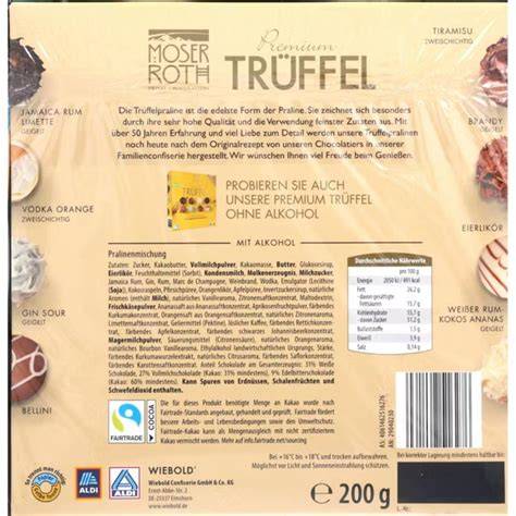 Übersicht der wichtigsten Inhaltsstoffe der Moser Roth Premium Truffel