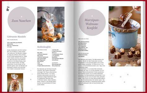 Übersichtliche Buchseiten mit Rezepten und stimmungsvollen Fotos