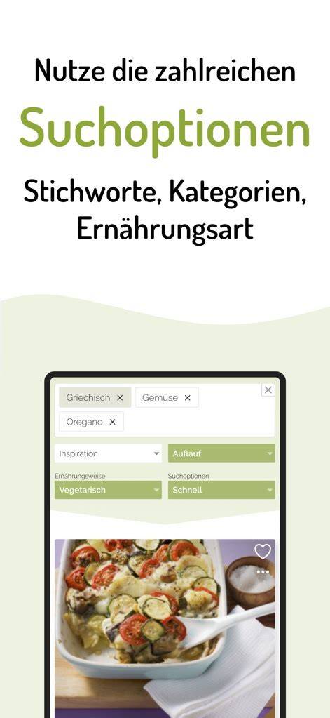 Übersichtsgrafik: Filter für Rezeptsuche und Kategorien