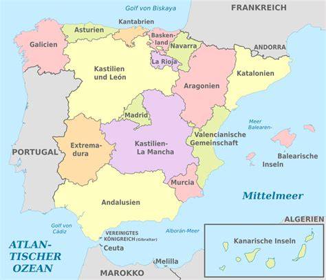 Übersichtskarte Spanien Mandelkuchen Regionen