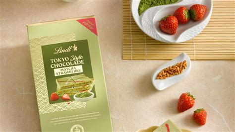 Abbildung der neuen Lindt Tokyo Style Schokolade mit Matcha und Erdbeeren