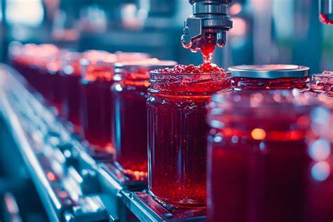 Abfüllprozess von Marmelade in sterile Gläser