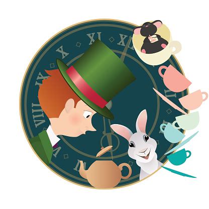 Alicemotiv für Kindergeburtstagstorte: weiße Kaninchen-Uhr, Spielkarten, Teeparty