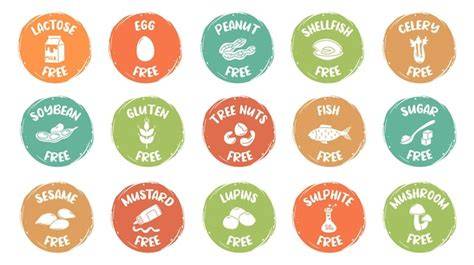 Allergen-Icons für Laktose, Gluten, Ei und vegetarisch auf einem Produktetikett