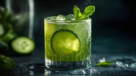 Aloe-Gurken-Mocktail mit Eiswürfeln