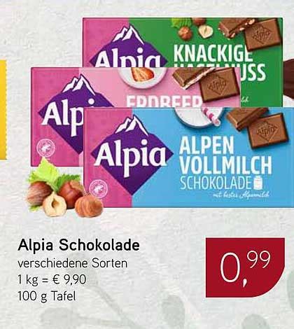Alpia Schokoladenprodukte: Sorten und Editionen