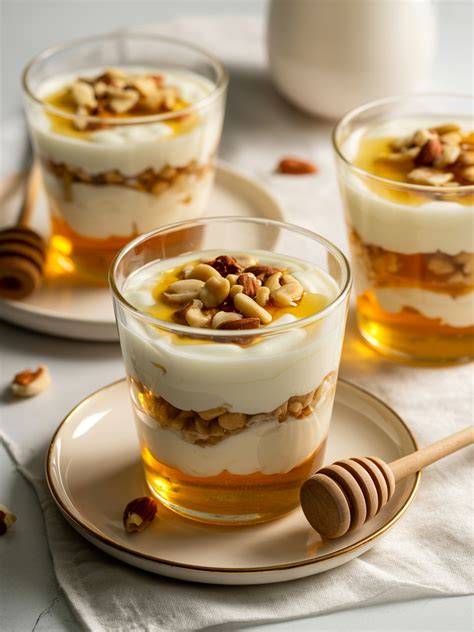 Ananas mit Honig, Joghurt und gerösteten Nüssen auf einem Teller