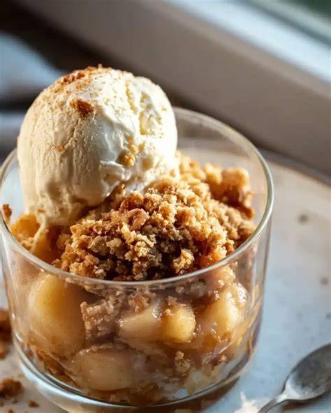 Ananas-Crumble mit knusprigen Streuseln und Vanilleeis