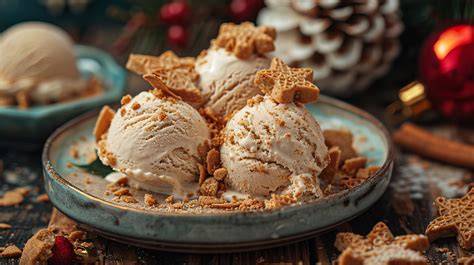 Angerichtetes Spekulatius-Eis in weihnachtlicher Atmosphäre