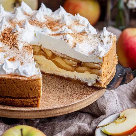 Angeschnittene Apfel-Schmand-Torte mit Apfelspiegel