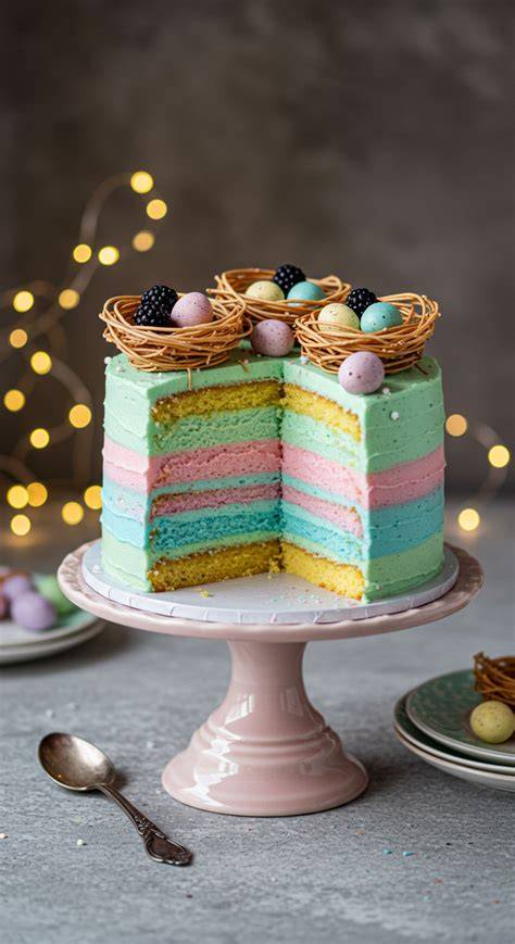 Angeschnittene Kuchenburg mit Füllung und buntem Innenleben