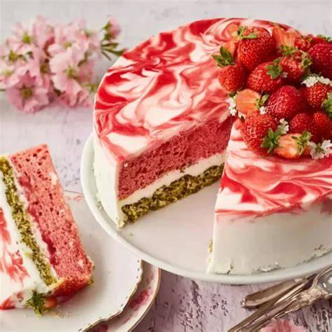 Anschnitt der Emily Erdbeer Torte, sommerlicher Kaffeetisch, glückliche Kinder