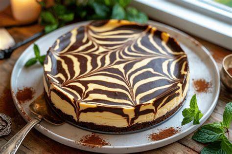 Anschnitt des Zebra Käsekuchen mit sichtbarem Muster