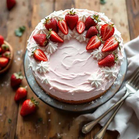 Anschnitt einer Erdbeer Sahnetorte ohne Gelatine