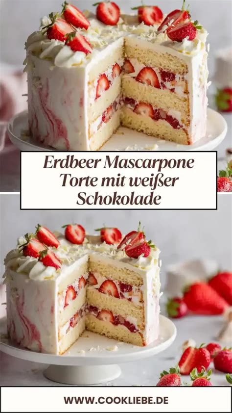 Anschnitt einer Erdbeer-Mascarpone-Torte mit Erdbeerdekor