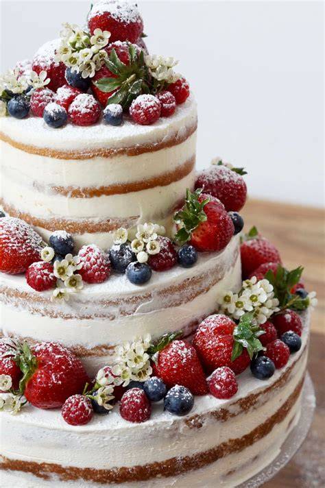 Anschnitt eines klassischen Naked Cakes mit Beeren