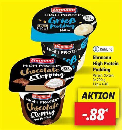 Ansicht verschiedener Protein-Pudding-Becher (Ehrmann, Lidl, Aldi, Rewe)