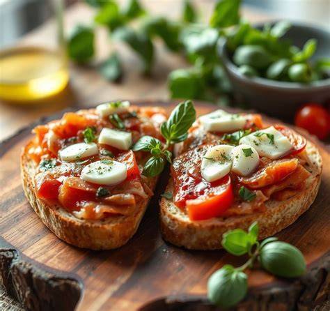 Antipasti mit frischem Brot und Bruschetta