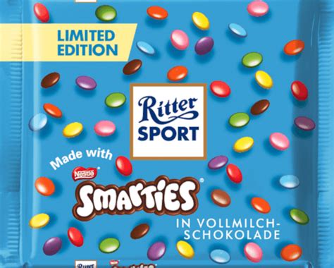 Anzeige verschiedener Smarties und Ritter Sport Tafelformen
