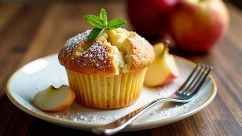 Apfel und Birne auf Schneidebrett, Zutaten für Rührteig