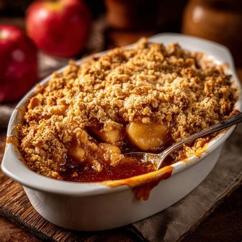 Apfel-Crumble in Auflaufform, goldbraune Streusel