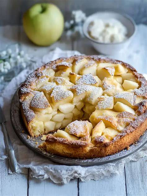 Apfelkuchen auf einem Backblech mit Zimtzucker bestreut