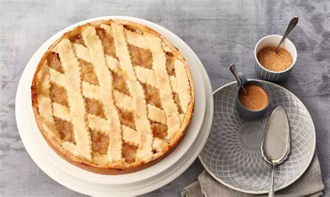 Apfelkuchen mit Gitter aus der Springform, Zutaten und Arbeitsschritte als Infografik