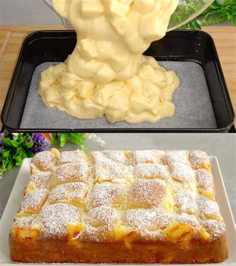 Apfelkuchen mit Vanillepudding und Orangensaft - Schritt-für-Schritt-Infografik
