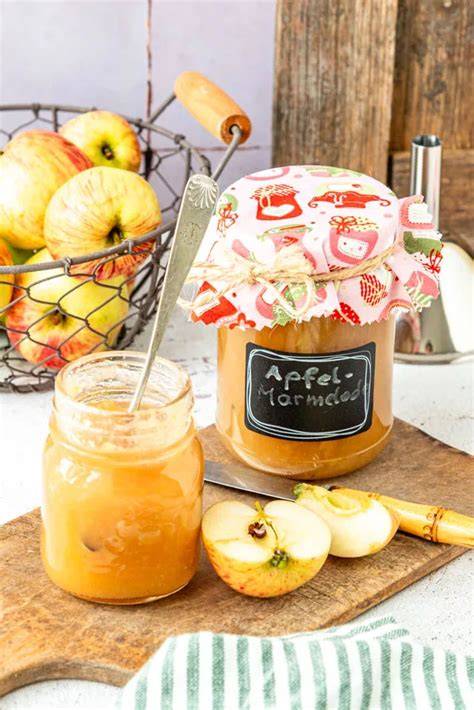 Apfelmarmelade mit Gewürzen in Gläsern
