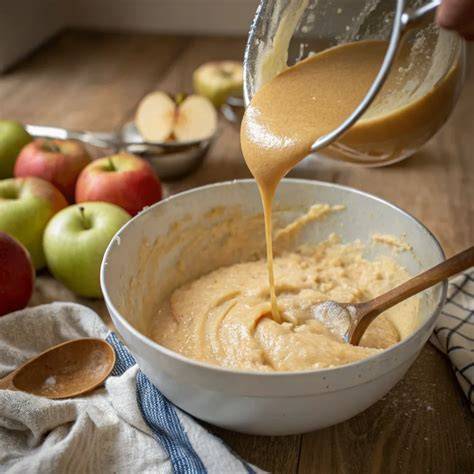 Apfelmus glatt gestrichen auf Kuchenteig