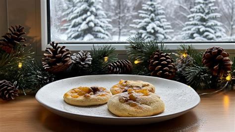 Apfelstrudel-Kekse mit Apfelmarmelade und Walnüssen auf einem weihnachtlich dekorierten Teller
