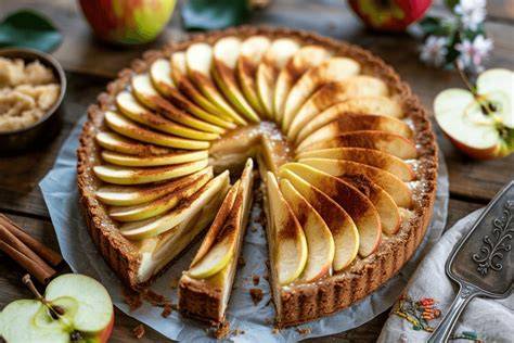 Apfeltorte unter Riemchenmuster mit frischen Äpfeln