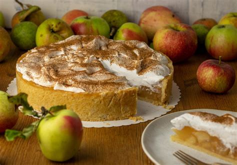 Apfelweintorte mit Sahnehaube und Zimtpuder dekoriert