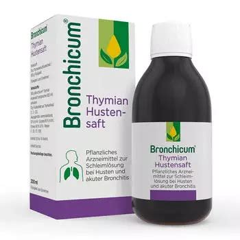 Apothekenflasche mit Thymian-Hustensaft ohne Zucker