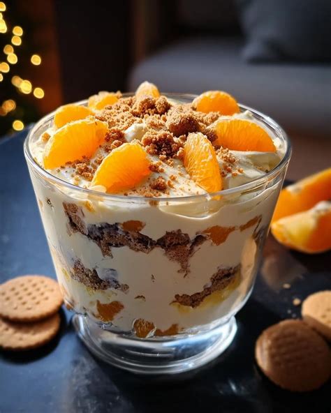 Aprikosen-Dessert geschichtet mit Fruchtpüree und Keksbröseln