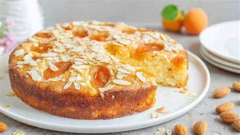 Aprikosen-Mandel-Kuchen auf Springform, angeschnitten