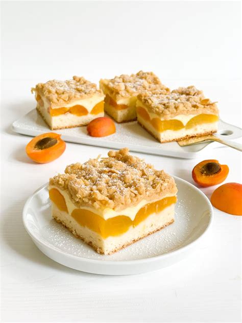 Aprikosen-Pudding-Kuchen: Schichtgrafik mit Zeiten