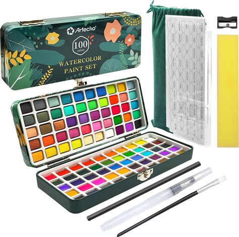 Aquarell-Set mit Pinsel und goldener Farbe