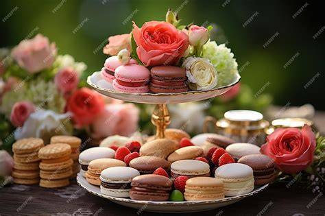 Assortiment französischer Petit Fours und Macarons