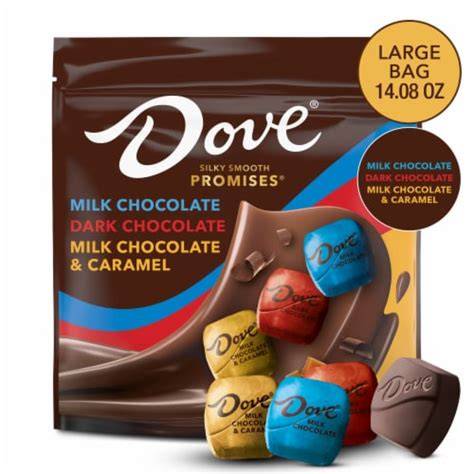 Assortment of Dove Promises caramel chocolates in elegant packaging
