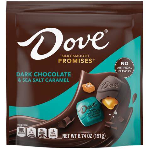 Assortment of Dove chocolate bars and caramel-filled pieces