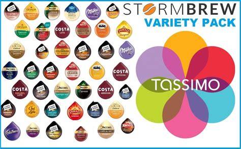 Assortment of Tassimo T Discs showing coffee, tea and hot chocolate varieties
