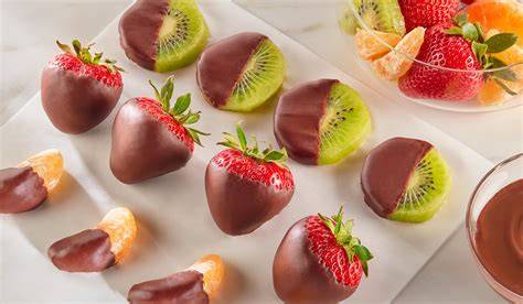 Assortment of fresh fruits suitable for chocolate coating