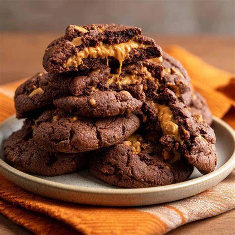 Außen knusprig, innen cremig: Schoko Cheesecake Cookies angeschnitten