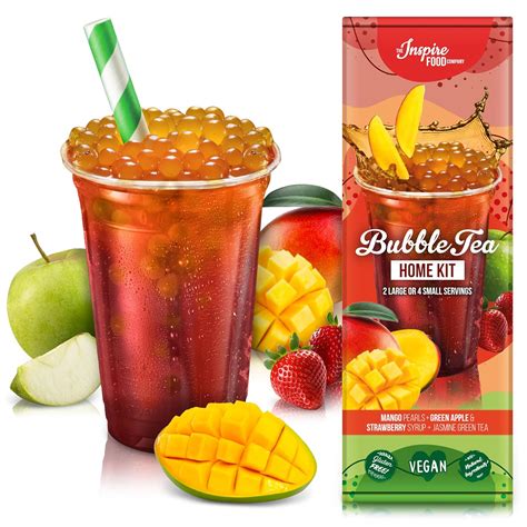 Aufbau: Perlen, Sirup, Eis, Tee, Milch