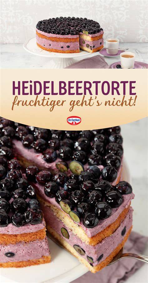 Aufbau der Heidelbeer-Torte: Boden, Pudding, Heidelbeeren, roter Guss (Schema)