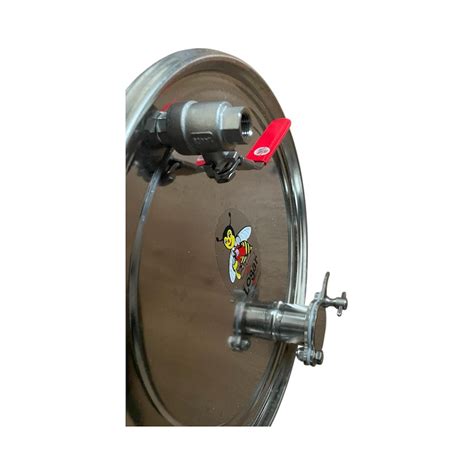 Aufbau eines Edelstahl-Honigabfüllbehälters mit Deckel und Quetschhahn