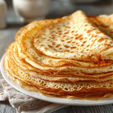 Aufeinander gestapelte helle und dunkle Crêpes auf einem Servierteller